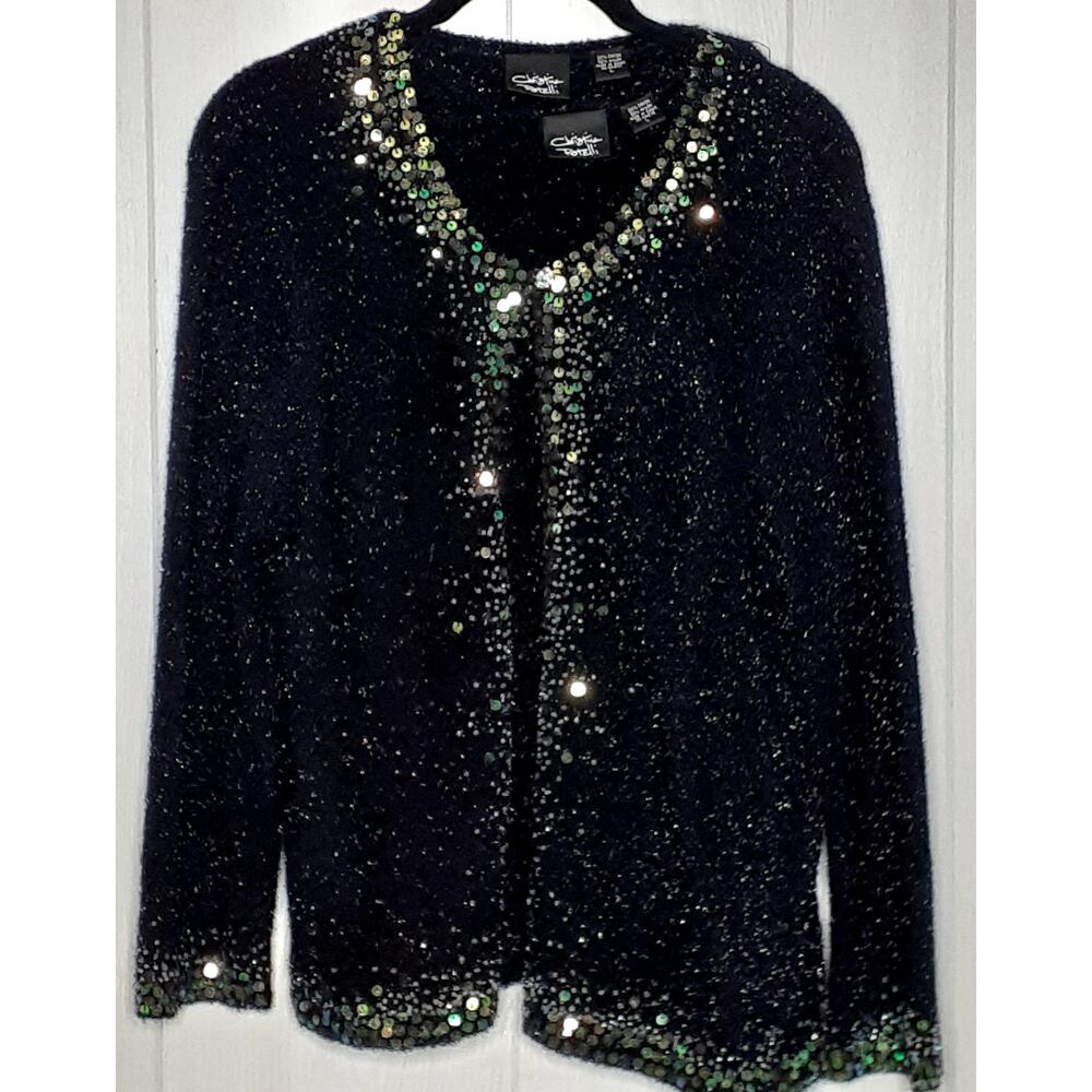 Christina Rotelli 2-piece Black Sweater Set Embellished Size Large Sequins